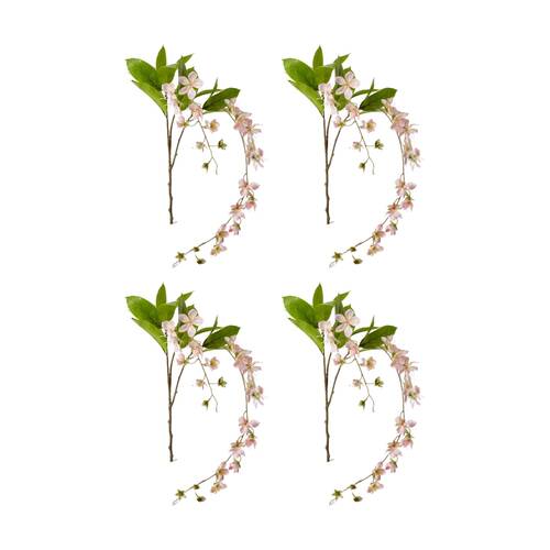 4PK E Style Island Blossom Leaves Spray Artificial Flower Stem Pink 36x30x104cm