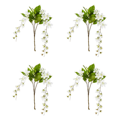 4PK E Style Island Blossom Leaves Spray Artificial Flower Stem White 36x30x104cm