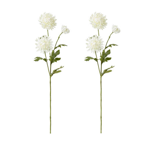 2PK E Style Chrysanthemum Spray Artificial Flower Stem White 16x9x64cm