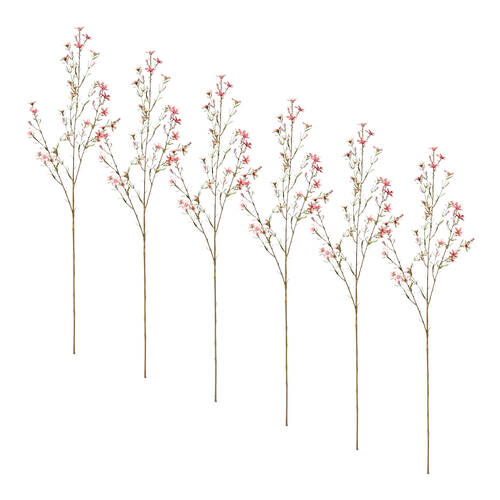 6PK E Style Wax Flower Spray Durable Artificial Floral Stem Pink 20x5x79cm