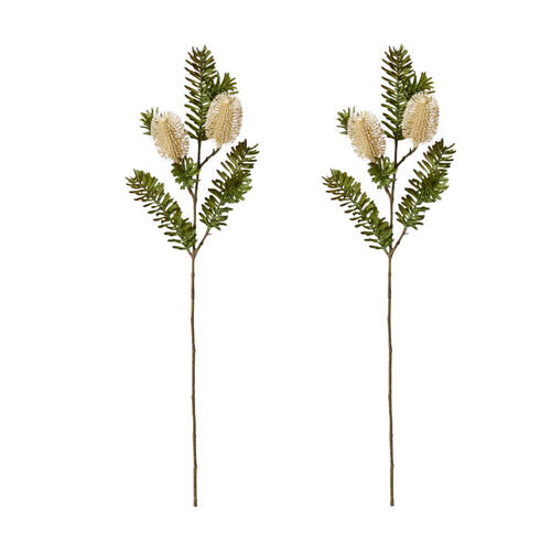 2PK E Style Banksia Spray Artificial Flower Plant Stem Beige 20x9x66cm