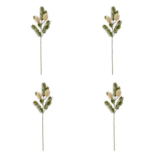 4PK E Style Banksia Spray Artificial Flower Plant Stem Beige 20x9x66cm