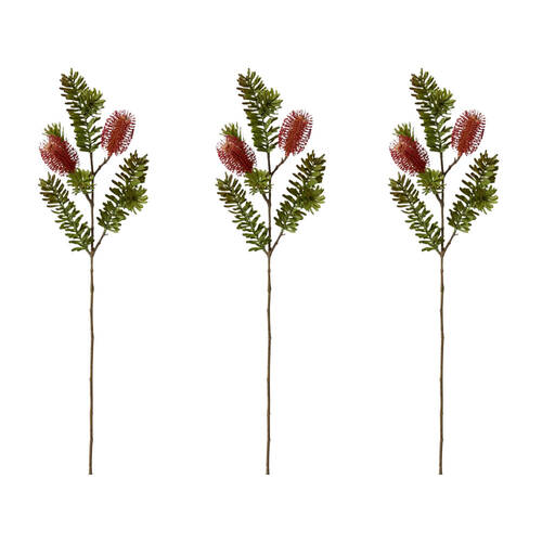 3PK E Style Banksia Spray Artificial Flower Plant Stem Red 20x9x66cm