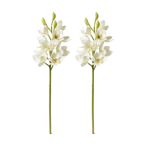 2PK E Style Orchid Cymbidium Spray Stem Artificial Flower White 18x18x61cm