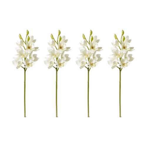 4PK E Style Orchid Cymbidium Spray Stem Artificial Flower White 18x18x61cm
