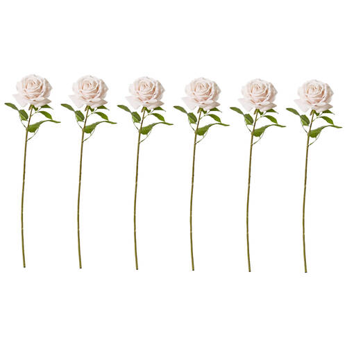 6PK E Style Rose Garden Stem Durable Artificial Flower Blush Pink 22x14x66cm