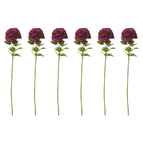 6PK E Style Rose Garden Stem Durable Artificial Flower Burgundy 22x14x66cm