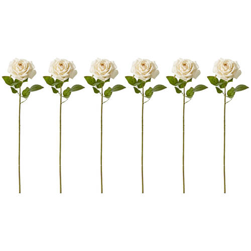 6PK E Style Rose Garden Stem Durable Artificial Flower Champagne 22x14x66cm
