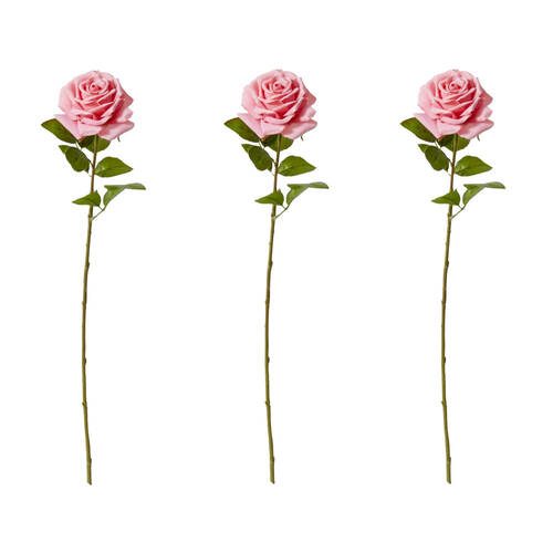3PK E Style Rose Garden Stem Durable Artificial Flower Dark Pink 22x14x66cm