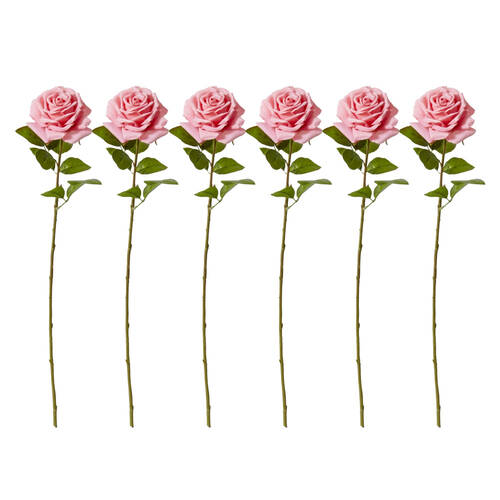 6PK E Style Rose Garden Stem Durable Artificial Flower Dark Pink 22x14x66cm
