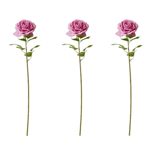 3PK E Style Rose Garden Stem Durable Artificial Flower Mauve 22x14x66cm