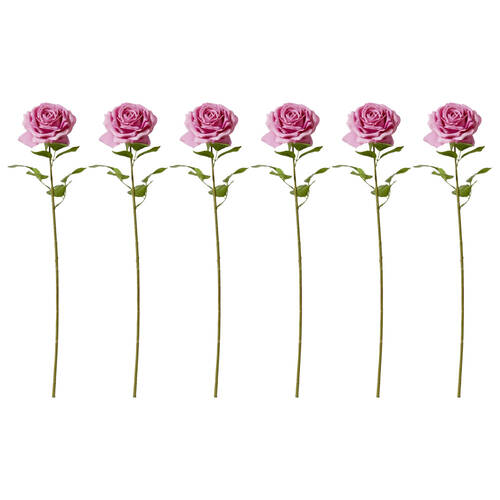 6PK E Style Rose Garden Stem Durable Artificial Flower Mauve 22x14x66cm
