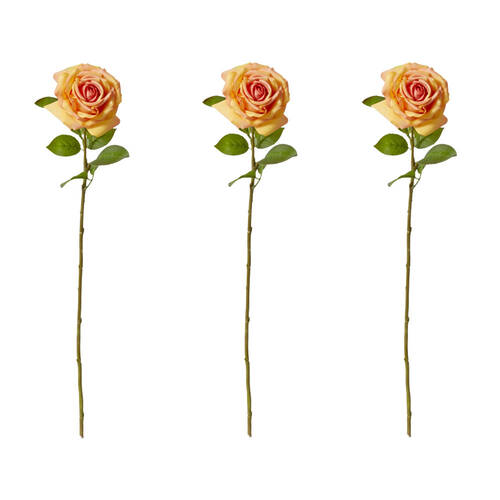 3PK E Style Rose Garden Stem Durable Artificial Flower Orange 22x14x66cm