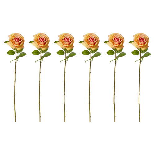 6PK E Style Rose Garden Stem Durable Artificial Flower Orange 22x14x66cm
