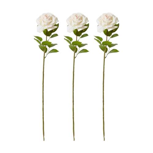 3PK E Style Rose Garden Stem Durable Artificial Flower Pink Cream 22x14x66cm