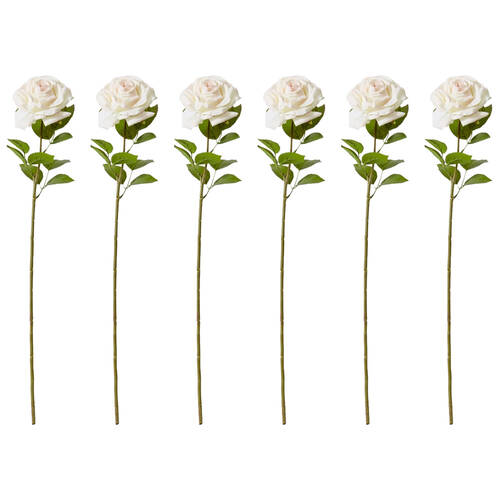 6PK E Style Rose Garden Stem Durable Artificial Flower Pink Cream 22x14x66cm