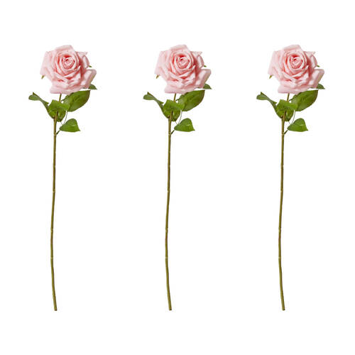3PK E Style Rose Garden Stem Durable Artificial Flower Pink 22x14x66cm