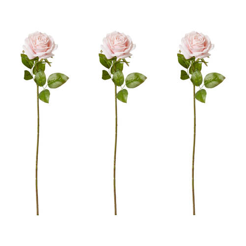 3PK E Style Rose Garden Stem Durable Artificial Flower Soft Pink 22x14x66cm