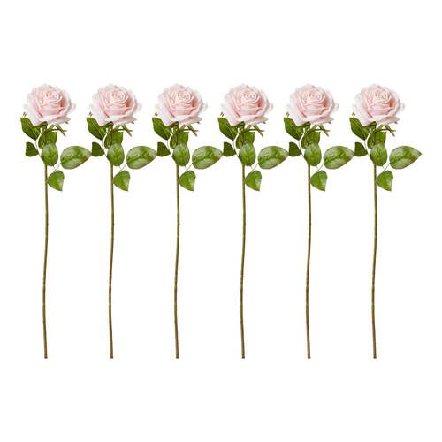 6PK E Style Rose Garden Stem Durable Artificial Flower Soft Pink 22x14x66cm