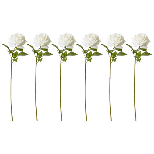 6PK E Style Rose Garden Stem Durable Artificial Flower White 22x14x66cm