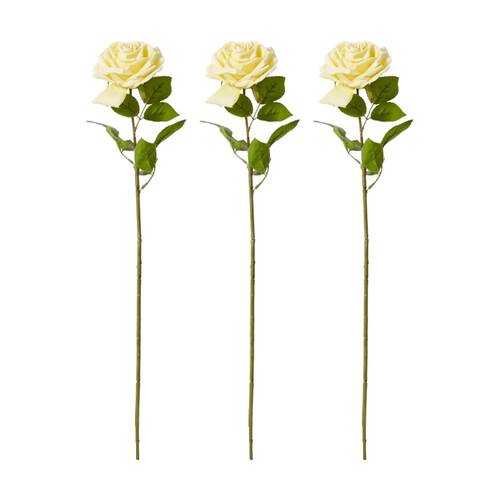 3PK E Style Rose Garden Stem Durable Artificial Flower Yellow 22x14x66cm