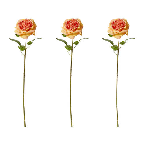 3PK E Style Rose Austin Stem Elegant Artificial Flower Orange 22x14x66cm