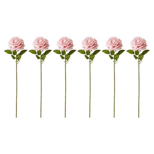 6PK E Style Rose Austin Stem Elegant Artificial Flower Pink 22x14x66cm