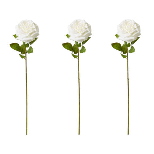 3PK E Style Rose Austin Stem Elegant Artificial Flower White 22x14x66cm