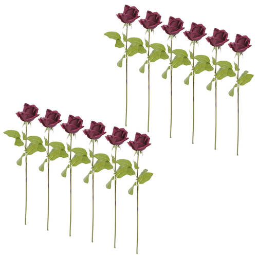 12PK E Style Rose Classic Short Stem Artificial Flower Burgundy 14x12x45cm