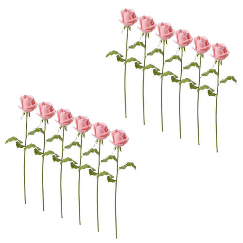 12PK E Style Rose Classic Short Stem Artificial Flower Dark Pink 14x12x45cm