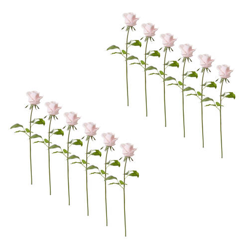12PK E Style Rose Classic Short Stem Artificial Flower Soft Pink 14x12x45cm