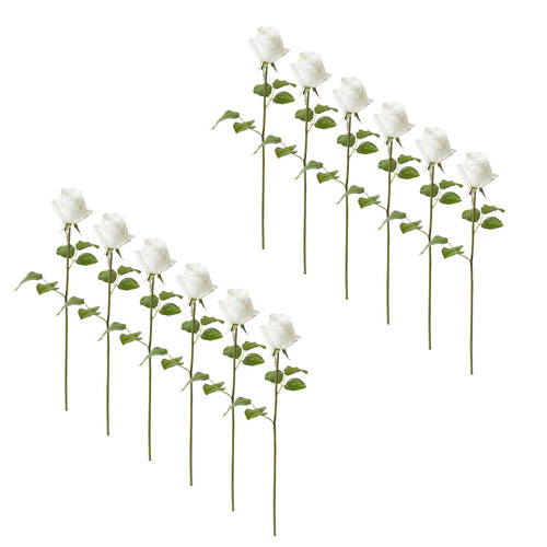 12PK E Style Rose Classic Short Stem Artificial Flower White 14x12x45cm