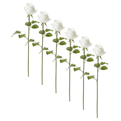6PK E Style Rose Classic Short Stem Artificial Flower White 14x12x45cm