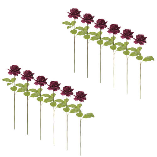 12PK E Style Rose Rambler Short Stem Artificial Flower Burgundy 14x12x45cm