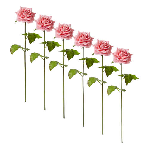 6PK E Style Rose Rambler Short Stem Artificial Flower Dark Pink 14x12x45cm
