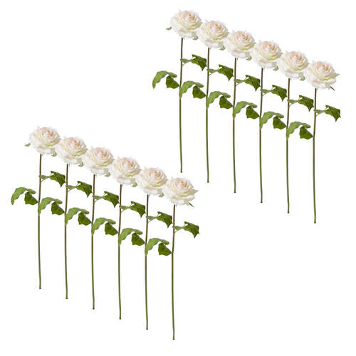 12PK E Style Rose Rambler Short Stem Artificial Flower Pink Cream 14x12x45cm