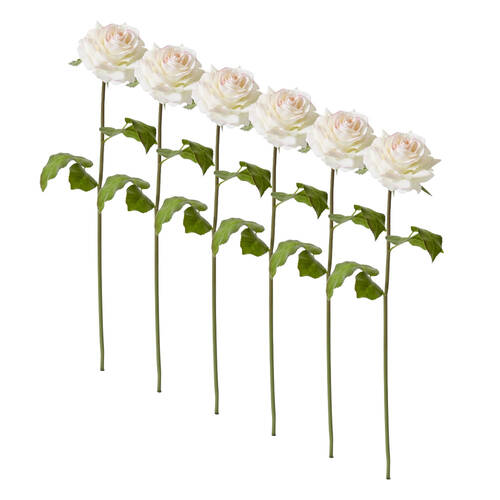 6PK E Style Rose Rambler Short Stem Artificial Flower Pink Cream 14x12x45cm