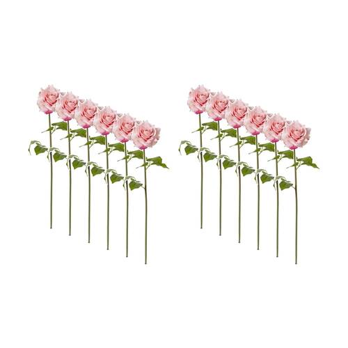12PK E Style Rose Rambler Short Stem Artificial Flower Pink 14x12x45cm