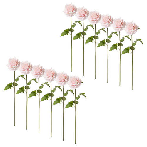 12PK E Style Rose Rambler Short Stem Artificial Flower Soft Pink 14x12x45cm