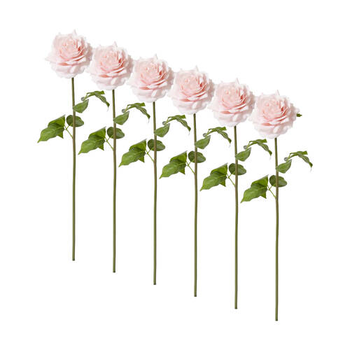 6PK E Style Rose Rambler Short Stem Artificial Flower Soft Pink 14x12x45cm