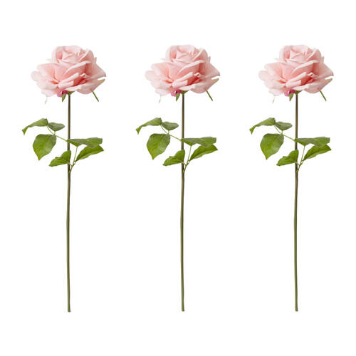 3PK E Style Rose Garden Short Stem Artificial Flower Pink 14x12x45cm