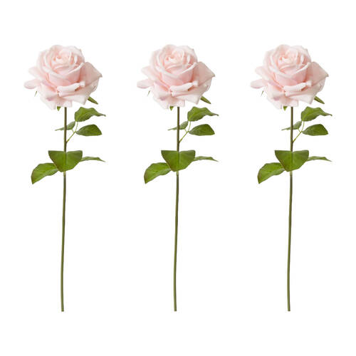 3PK E Style Rose Garden Short Stem Artificial Flower Soft Pink 14x12x45cm