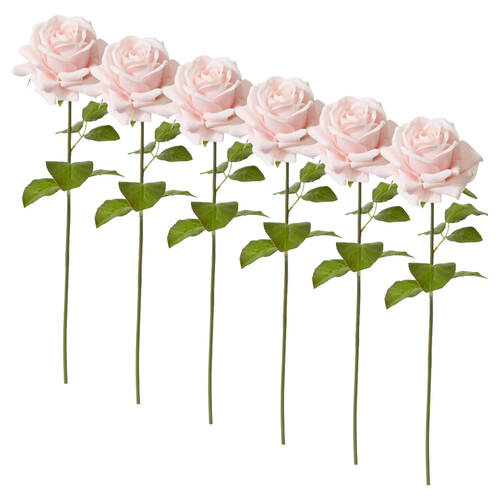 6PK E Style Rose Garden Short Stem Artificial Flower Soft Pink 14x12x45cm