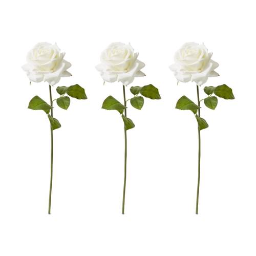 3PK E Style Rose Garden Short Stem Artificial Flower White 14x12x45cm