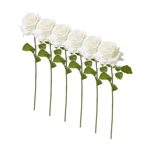 6PK E Style Rose Garden Short Stem Artificial Flower White 14x12x45cm