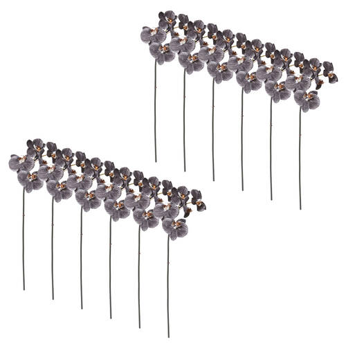 12PK E Style Phalaenopsis Orchid Mini Stem Artificial Flower Black 14x7x51cm