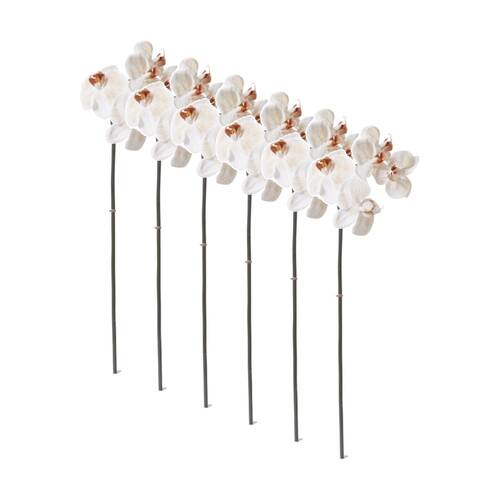 6PK E Style Phalaenopsis Orchid Mini Stem Artificial Flower Light Brown 14x51cm