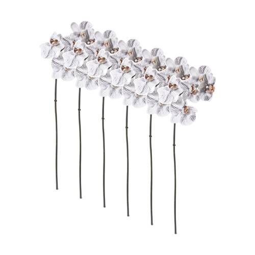 6PK E Style Phalaenopsis Orchid Mini Stem Artificial Flower White Black 14x51cm