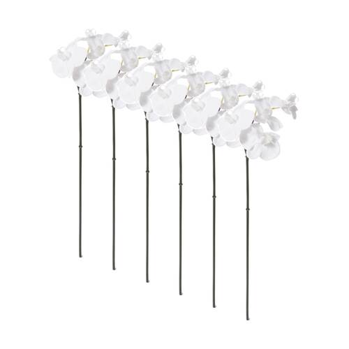 6PK E Style Phalaenopsis Orchid Mini Stem Artificial Flower White 14x7x51cm