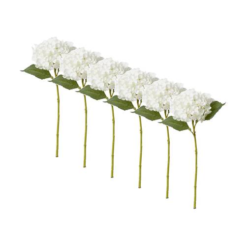 6PK E Style Hydrangea Garden Small Stem Artificial Flower White 15x26x47cm